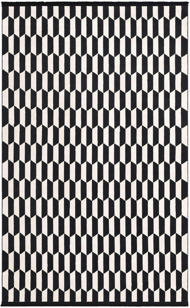 Black and White 5' 3 x 8' Milano Rectangle Area Rug 100% Polyester with Cotton Backing Modern Contemporary Carpet for Home Decor Interior Design for Sale at Rug Engine