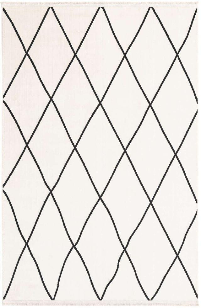 Black and White 4' 1 x 6' 1 Milano Rectangle Area Rug 100% Polyester with Cotton Backing Modern Contemporary Carpet for Home Decor Interior Design for Sale at Rug Engine