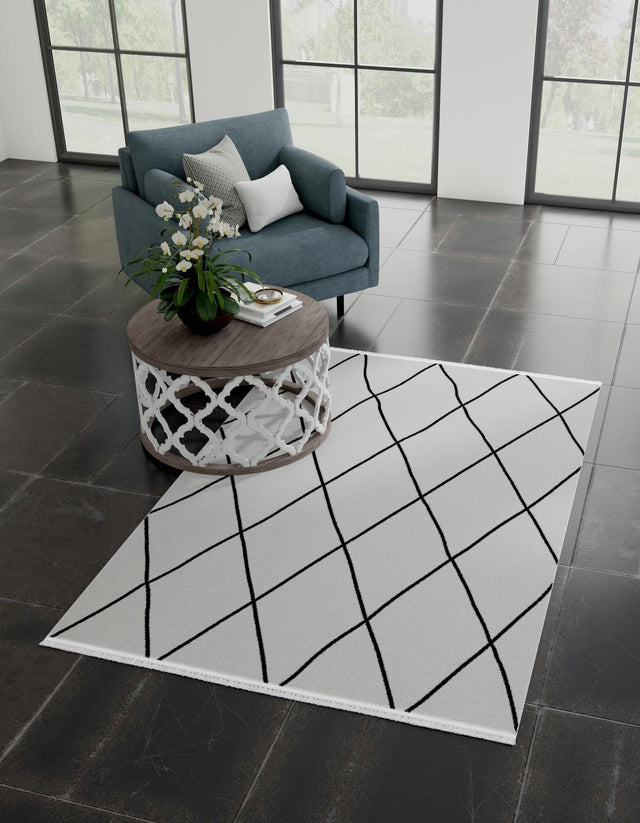 Black and White 7' 10 x 10' Milano Rectangle Area Rug 100% Polyester with Cotton Backing Modern Contemporary Carpet for Home Decor Interior Design for Sale at Rug Engine