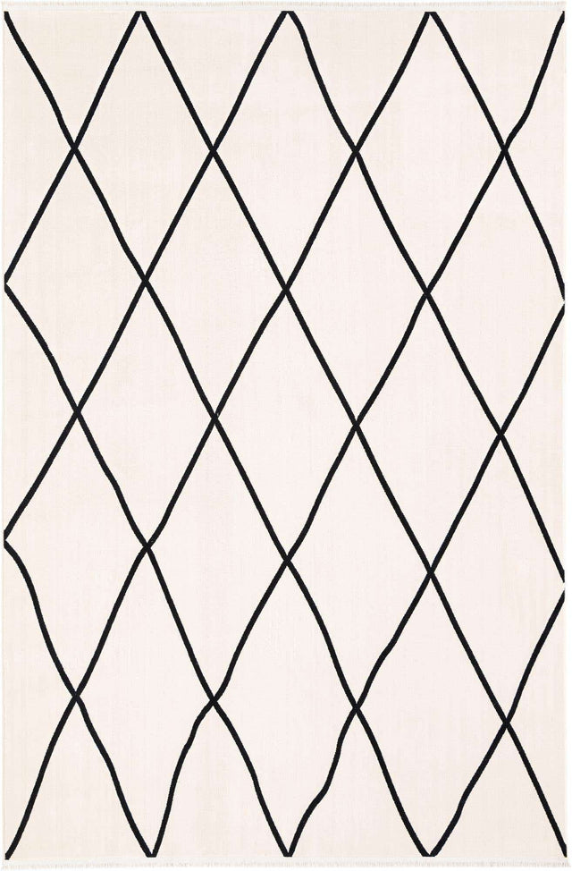 Black and White 6' 1 x 9' Milano Rectangle Area Rug 100% Polyester with Cotton Backing Modern Contemporary Carpet for Home Decor Interior Design for Sale at Rug Engine