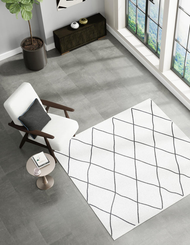 Black and White 7' 10 x 7' 10 Milano Square Area Rug 100% Polyester with Cotton Backing Modern Contemporary Carpet for Home Decor Interior Design for Sale at Rug Engine