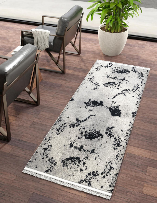 Black and White 2' 7 x 12' Milano Runner Area Rug 100% Polyester with Cotton Backing Modern Contemporary Carpet for Home Decor Interior Design for Sale at Rug Engine