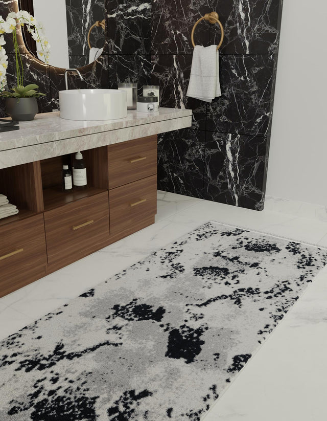 Black and White 2' x 6' 1 Milano Runner Area Rug 100% Polyester with Cotton Backing Modern Contemporary Carpet for Home Decor Interior Design for Sale at Rug Engine