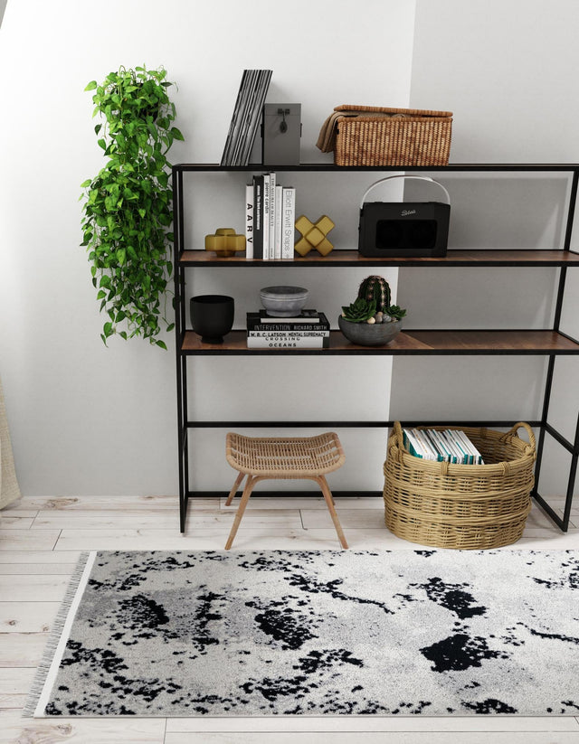 Black and White 2' x 6' 1 Milano Runner Area Rug 100% Polyester with Cotton Backing Modern Contemporary Carpet for Home Decor Interior Design for Sale at Rug Engine