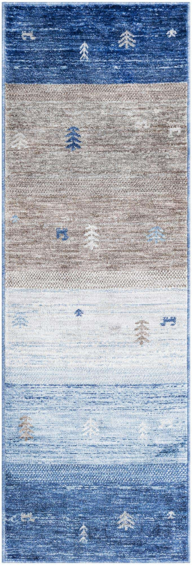 Blue Gray 2' x 6' 1 Gabbeh Runner Area Rug 100% Polyester (Space-Dyed Yarn) Stylish Contemporary Carpet for Home Interior Design for Sale at Rug Engine