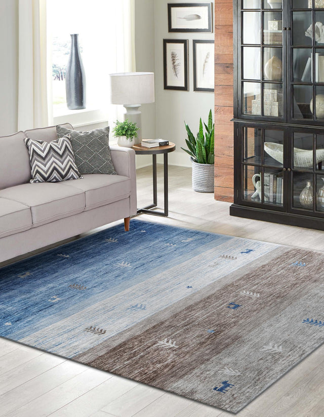 Blue Gray 7' 10 x 7' 10 Gabbeh Square Area Rug 100% Polyester (Space-Dyed Yarn) Stylish Contemporary Carpet for Home Interior Design for Sale at Rug Engine
