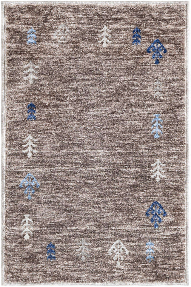Gray Brown 2' x 3' 1 Gabbeh Rectangle Area Rug 100% Polyester (Space-Dyed Yarn) Stylish Contemporary Carpet for Home Interior Design for Sale at Rug Engine