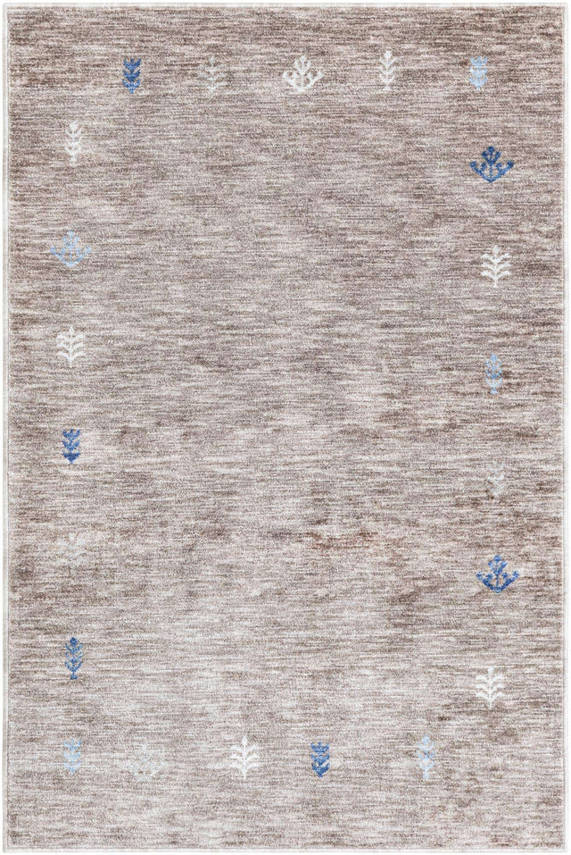 Gray Brown 4' 1 x 6' 1 Gabbeh Rectangle Area Rug 100% Polyester (Space-Dyed Yarn) Stylish Contemporary Carpet for Home Interior Design for Sale at Rug Engine
