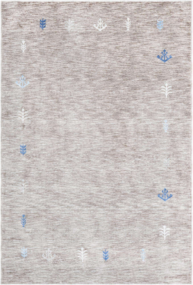 Gray Brown 6' 1 x 9' Gabbeh Rectangle Area Rug 100% Polyester (Space-Dyed Yarn) Stylish Contemporary Carpet for Home Interior Design for Sale at Rug Engine