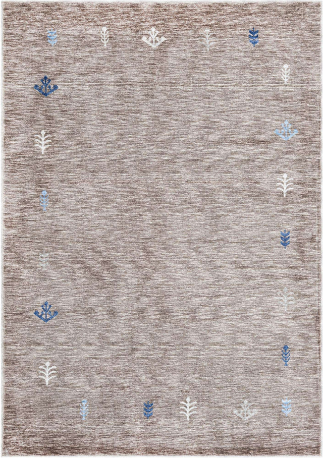 Gray Brown 7' 1 x 10' Gabbeh Rectangle Area Rug 100% Polyester (Space-Dyed Yarn) Stylish Contemporary Carpet for Home Interior Design for Sale at Rug Engine