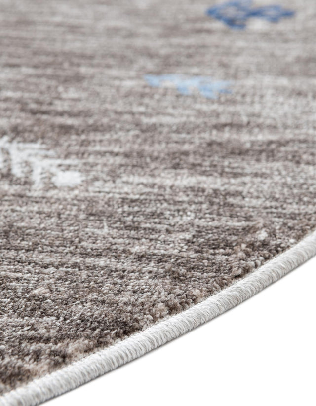 Gray Brown 5' 3 x 5' 3 Gabbeh Round Area Rug 100% Polyester (Space-Dyed Yarn) Stylish Contemporary Carpet for Home Interior Design for Sale at Rug Engine