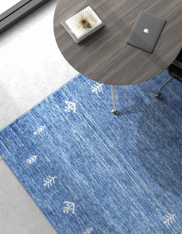 Navy Blue 7' 1 x 10' Gabbeh Rectangle Area Rug 100% Polyester (Space-Dyed Yarn) Stylish Contemporary Carpet for Home Interior Design for Sale at Rug Engine