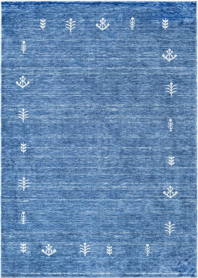 Navy Blue 7' 1 x 10' Gabbeh Rectangle Area Rug 100% Polyester (Space-Dyed Yarn) Stylish Contemporary Carpet for Home Interior Design for Sale at Rug Engine