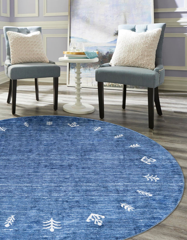 Navy Blue 3' 3 x 3' 3 Gabbeh Round Area Rug 100% Polyester (Space-Dyed Yarn) Stylish Contemporary Carpet for Home Interior Design for Sale at Rug Engine