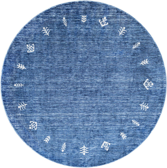 Navy Blue 7' 10 x 7' 10 Gabbeh Round Area Rug 100% Polyester (Space-Dyed Yarn) Stylish Contemporary Carpet for Home Interior Design for Sale at Rug Engine