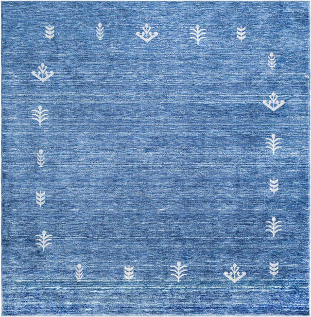 Navy Blue 7' 10 x 7' 10 Gabbeh Square Area Rug 100% Polyester (Space-Dyed Yarn) Stylish Contemporary Carpet for Home Interior Design for Sale at Rug Engine