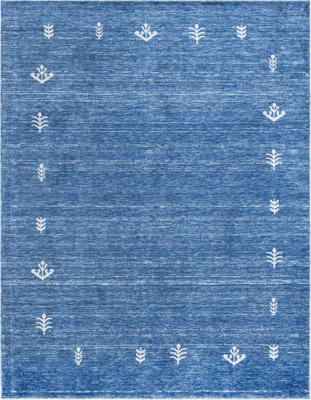 Navy Blue 7' 10 x 10' Gabbeh Rectangle Area Rug 100% Polyester (Space-Dyed Yarn) Stylish Contemporary Carpet for Home Interior Design for Sale at Rug Engine