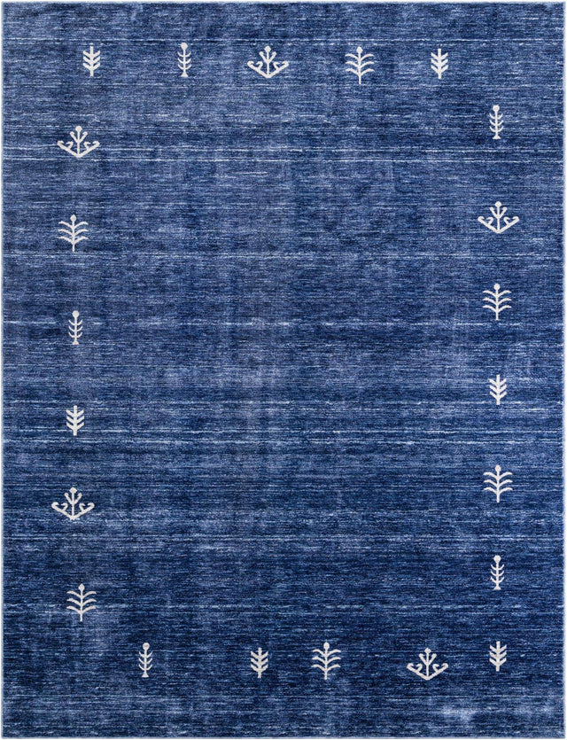 Navy Blue 9' x 12' Gabbeh Rectangle Area Rug 100% Polyester (Space-Dyed Yarn) Stylish Contemporary Carpet for Home Interior Design for Sale at Rug Engine