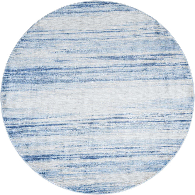 Blue Ivory 7' 10 x 7' 10 Gabbeh Round Area Rug 100% Polyester (Space-Dyed Yarn) Stylish Contemporary Carpet for Home Interior Design for Sale at Rug Engine
