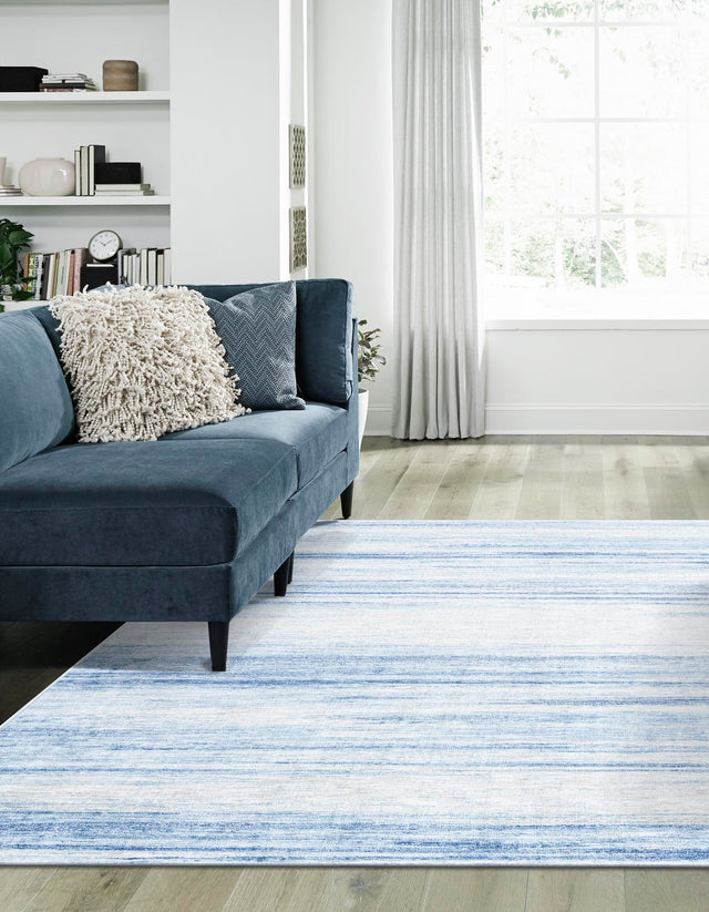 Blue Ivory 7' 10 x 7' 10 Gabbeh Square Area Rug 100% Polyester (Space-Dyed Yarn) Stylish Contemporary Carpet for Home Interior Design for Sale at Rug Engine