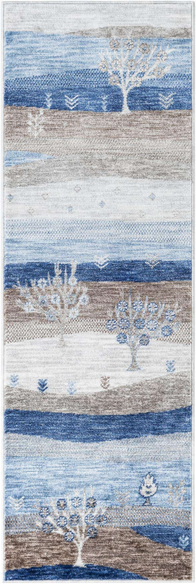 Blue Gray 2' x 6' 1 Gabbeh Runner Area Rug 100% Polyester (Space-Dyed Yarn) Stylish Contemporary Carpet for Home Interior Design for Sale at Rug Engine