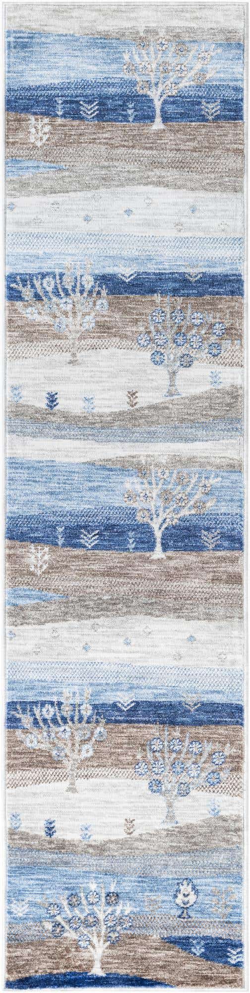 Blue Gray 2' x 8' Gabbeh Runner Area Rug 100% Polyester (Space-Dyed Yarn) Stylish Contemporary Carpet for Home Interior Design for Sale at Rug Engine