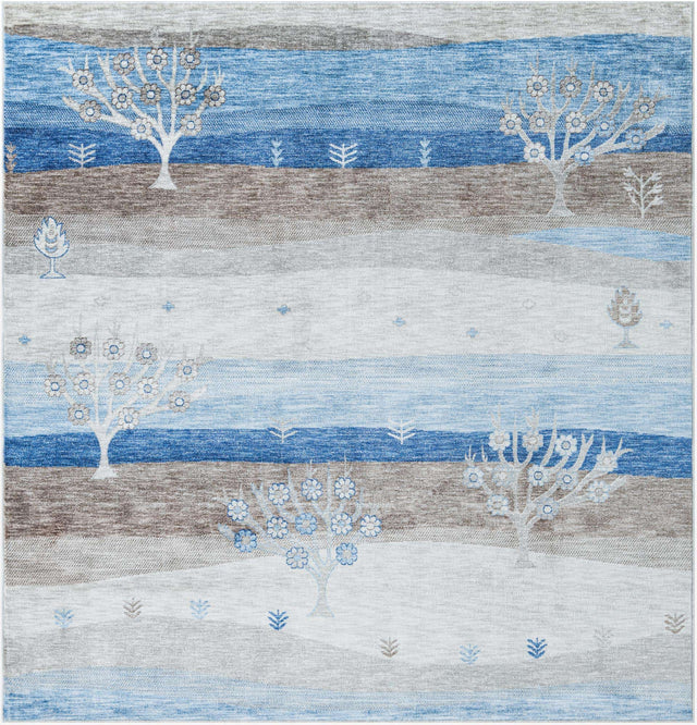 Blue Gray 7' 10 x 7' 10 Gabbeh Square Area Rug 100% Polyester (Space-Dyed Yarn) Stylish Contemporary Carpet for Home Interior Design for Sale at Rug Engine