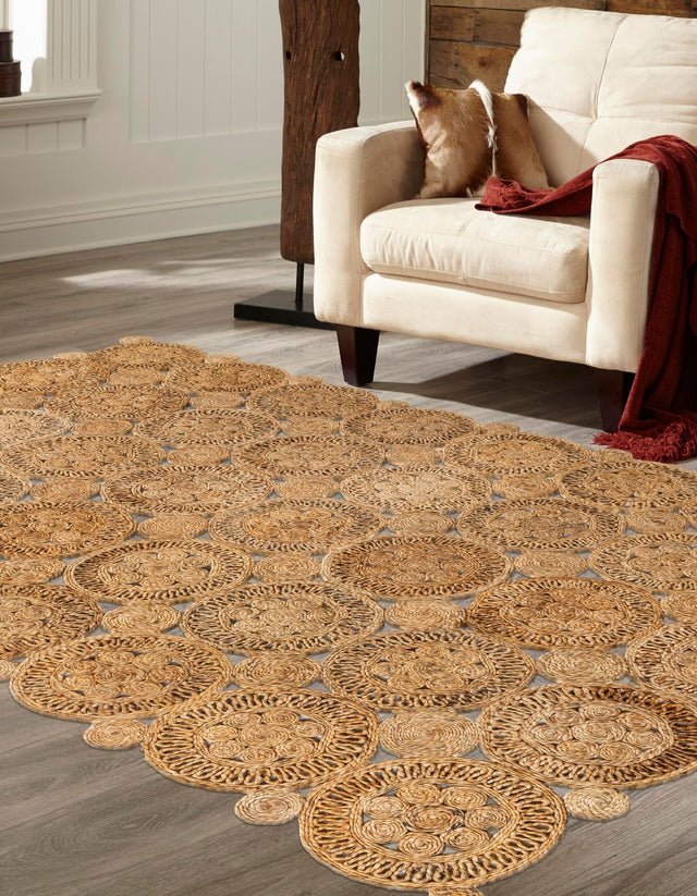 Natural 4' 1 x 6' 1 Braided Jute Rectangle Area Rug 100% Jute Hand Braided Natural Eco-Friendly Boho Style Carpet for Living Rooms Dining Office Space Dorms for Sale at Rug Engine