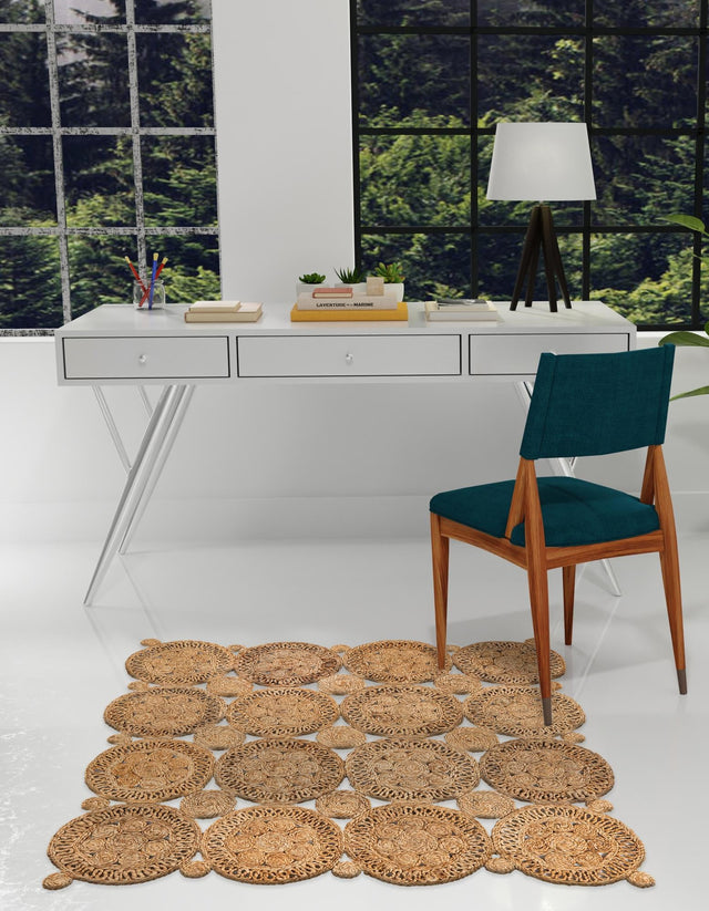 Natural 7' 10 x 7' 10 Braided Jute Square Area Rug 100% Jute Hand Braided Natural Eco-Friendly Boho Style Carpet for Living Rooms Dining Office Space Dorms for Sale at Rug Engine