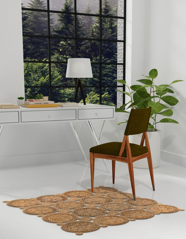 Natural 4' 1 x 4' 1 Braided Jute Square Area Rug 100% Jute Hand Braided Natural Eco-Friendly Boho Style Carpet for Living Rooms Dining Office Space Dorms for Sale at Rug Engine