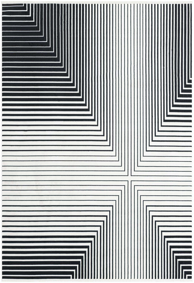 Black and White 7' 1 x 10' Milano Rectangle Area Rug 100% Polyester with Cotton Backing Modern Contemporary Carpet for Home Decor Interior Design for Sale at Rug Engine