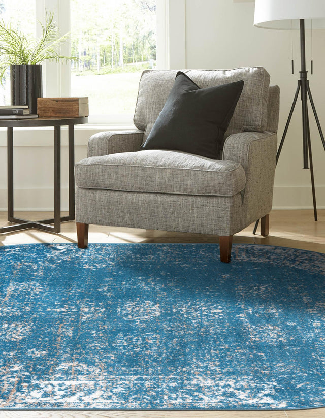 Blue 4' 1 x 6' 1 Sofia Oval Area Rug Durable Easy Clean Stain Resistant Unique Carpet for Affordable Interior Home Design for Sale at Rug Engine
