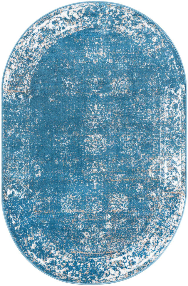 Blue 4' 1 x 6' 1 Sofia Oval Area Rug Durable Easy Clean Stain Resistant Unique Carpet for Affordable Interior Home Design for Sale at Rug Engine