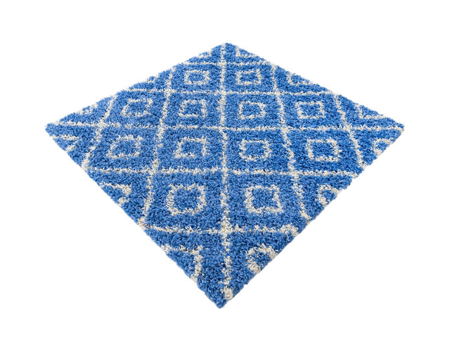 Periwinkle.Blue 4' 1 x 4' 1 Trellis Shag Square Area Rug Thick Soft Touch Fluffy & Plush Shaggy Pile Geometric Modern Unique Carpet for Home Interior Design for Sale at Rug Engine