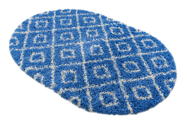 Periwinkle.Blue 4' 1 x 6' 1 Trellis Shag Oval Area Rug Thick Soft Touch Fluffy & Plush Shaggy Pile Geometric Modern Unique Carpet for Home Interior Design for Sale at Rug Engine