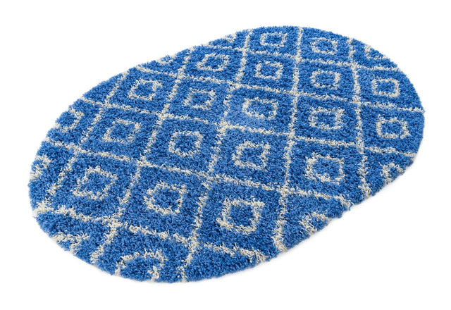 Periwinkle.Blue 4' 1 x 6' 1 Trellis Shag Oval Area Rug Thick Soft Touch Fluffy & Plush Shaggy Pile Geometric Modern Unique Carpet for Home Interior Design for Sale at Rug Engine
