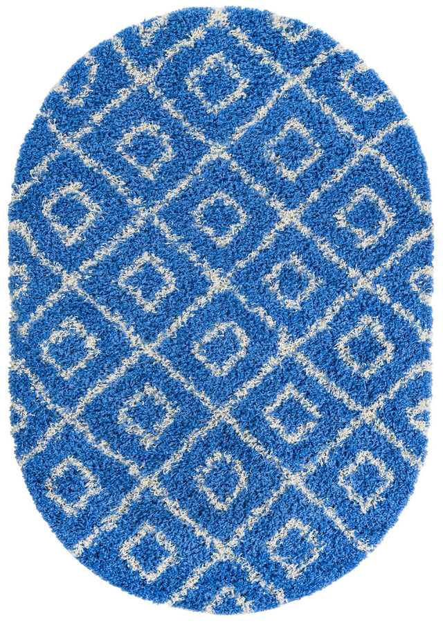 Periwinkle.Blue 4' 1 x 6' 1 Trellis Shag Oval Area Rug Thick Soft Touch Fluffy & Plush Shaggy Pile Geometric Modern Unique Carpet for Home Interior Design for Sale at Rug Engine