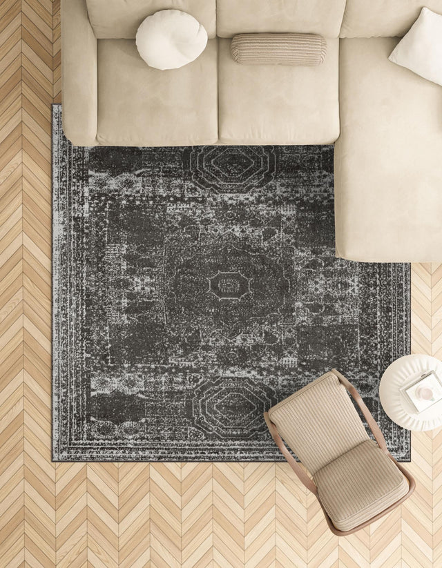 Dark Gray 5' 3 x 5' 3 Bromley Square Area Rug 100% Polypropylene With Cotton Backing Vintage Distressed Colorful Traditional Carpet for Living Dining Rooms Offices for Sale at Rug Engine