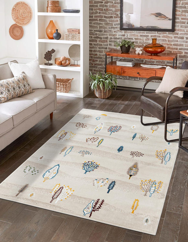 Ivory 6' 1 x 9' Laguna Rectangle Area Rug 100% Polypropylene Modern Contemporary Carpet for Bedrooms, Living Room, Dining, Office for Sale at Rug Engine