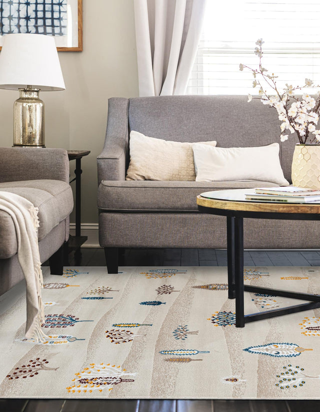 Ivory 4' 1 x 6' 1 Laguna Rectangle Area Rug 100% Polypropylene Modern Contemporary Carpet for Bedrooms, Living Room, Dining, Office for Sale at Rug Engine
