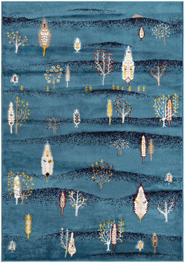 Blue 4' 1 x 6' 1 Laguna Rectangle Area Rug 100% Polypropylene Modern Contemporary Carpet for Bedrooms, Living Room, Dining, Office for Sale at Rug Engine