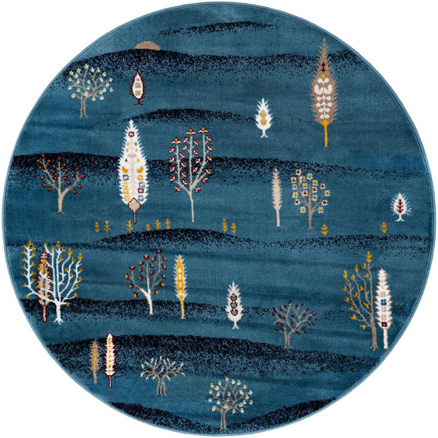 Blue 5' 3 x 5' 3 Laguna Round Area Rug 100% Polypropylene Modern Contemporary Carpet for Bedrooms, Living Room, Dining, Office for Sale at Rug Engine