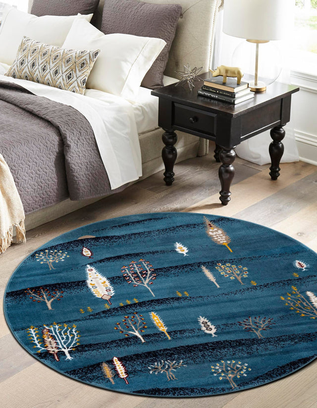Blue 7' 10 x 7' 10 Laguna Round Area Rug 100% Polypropylene Modern Contemporary Carpet for Bedrooms, Living Room, Dining, Office for Sale at Rug Engine