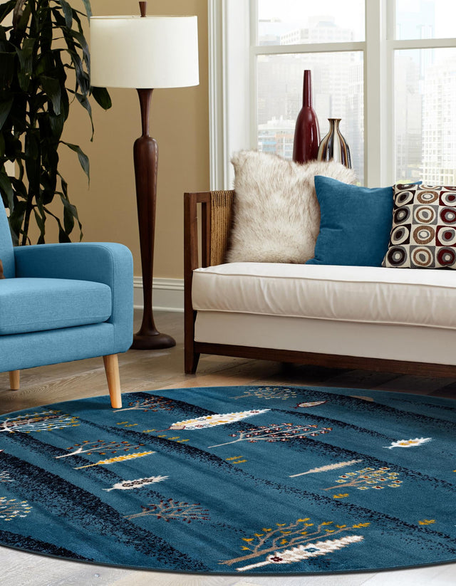 Blue 7' 10 x 7' 10 Laguna Round Area Rug 100% Polypropylene Modern Contemporary Carpet for Bedrooms, Living Room, Dining, Office for Sale at Rug Engine