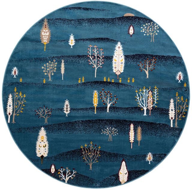 Blue 7' 10 x 7' 10 Laguna Round Area Rug 100% Polypropylene Modern Contemporary Carpet for Bedrooms, Living Room, Dining, Office for Sale at Rug Engine