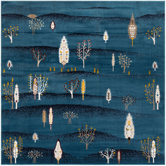 Blue 7' 10 x 7' 10 Laguna Square Area Rug 100% Polypropylene Modern Contemporary Carpet for Bedrooms, Living Room, Dining, Office for Sale at Rug Engine