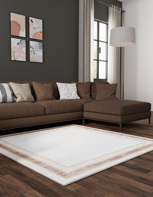 Ivory 7' 10 x 7' 10 Laguna Square Area Rug 100% Polypropylene Modern Contemporary Carpet for Bedrooms, Living Room, Dining, Office for Sale at Rug Engine