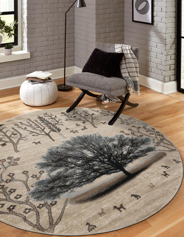 Beige 7' 10 x 7' 10 Laguna Round Area Rug 100% Polypropylene Modern Contemporary Carpet for Bedrooms, Living Room, Dining, Office for Sale at Rug Engine