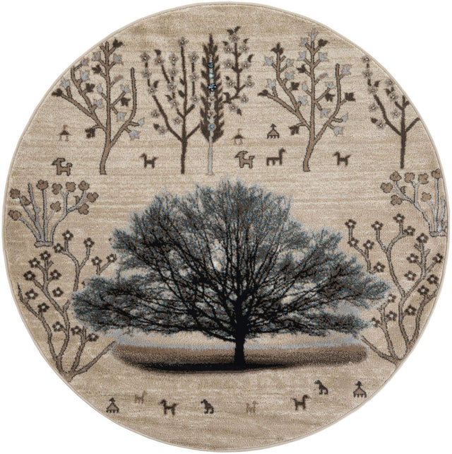Beige 5' 3 x 5' 3 Laguna Round Area Rug 100% Polypropylene Modern Contemporary Carpet for Bedrooms, Living Room, Dining, Office for Sale at Rug Engine