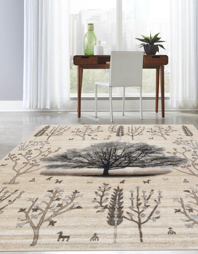 Beige 7' 10 x 7' 10 Laguna Square Area Rug 100% Polypropylene Modern Contemporary Carpet for Bedrooms, Living Room, Dining, Office for Sale at Rug Engine